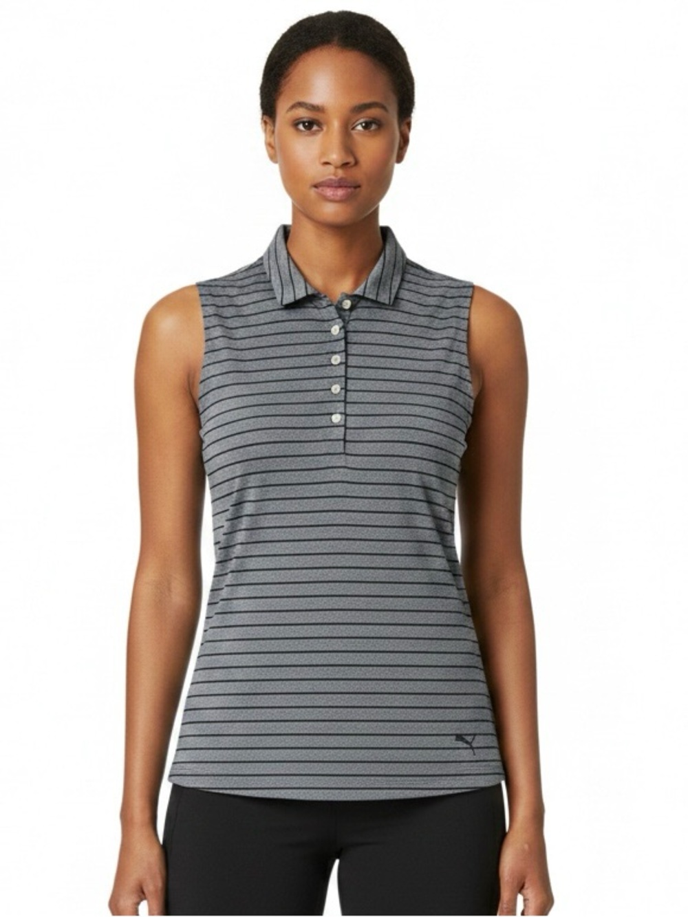 Puma Women’s Gray Striped Sleeveless Polo Tank